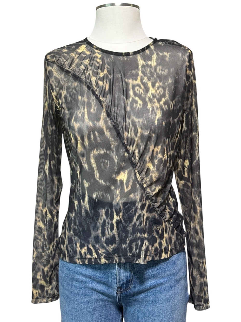 NWT AllSaints Elia Ruched Animal Print Long Sleeve Mesh Blouse Top Size US 6 - Picture 16 of 16